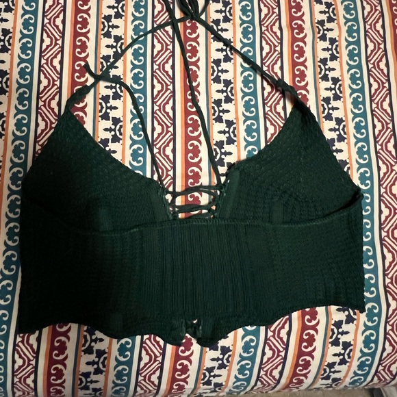 Green knit lace up halter crop top size S - Picture 2 of 3